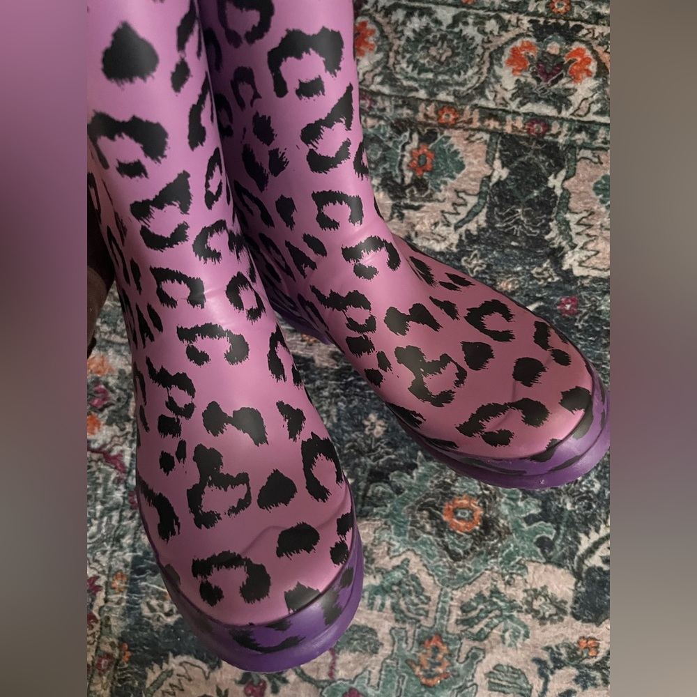 Hunter Kids Original First Classic Leopard Print Rain Boots - 4B/5G - Picture 13 of 15